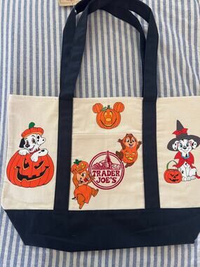 Disney Halloween Dalmation Chip Dale Marie Gus  Custom Trader Joes Large Tote